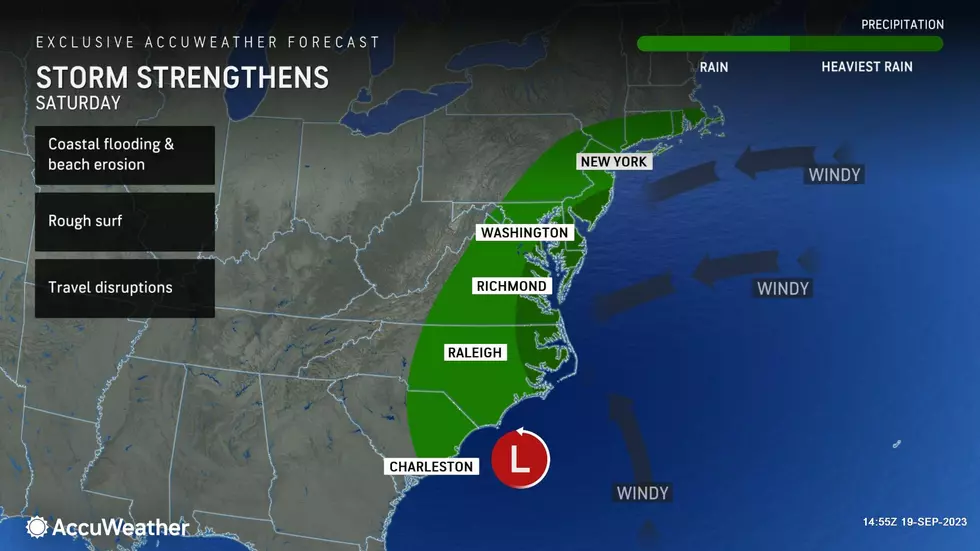 The big question is where the coastal low tracks as it slides up the Atlantic seaboard. Will it be a coast-hugger or a glancing blow? (Accuweather)