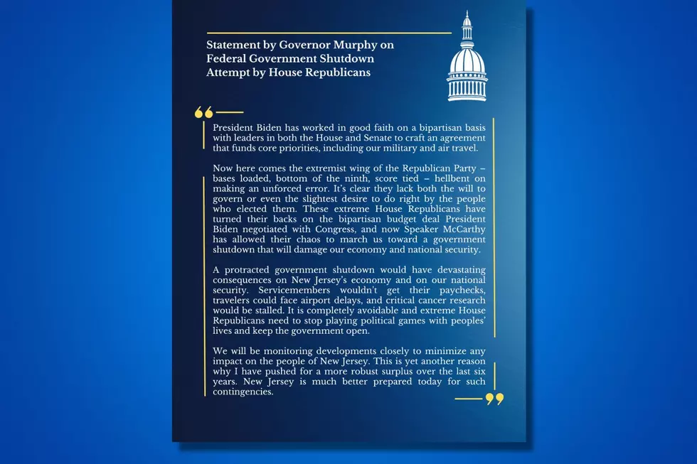 Gov. Phil Murphy's statement about possible federal government shutdown