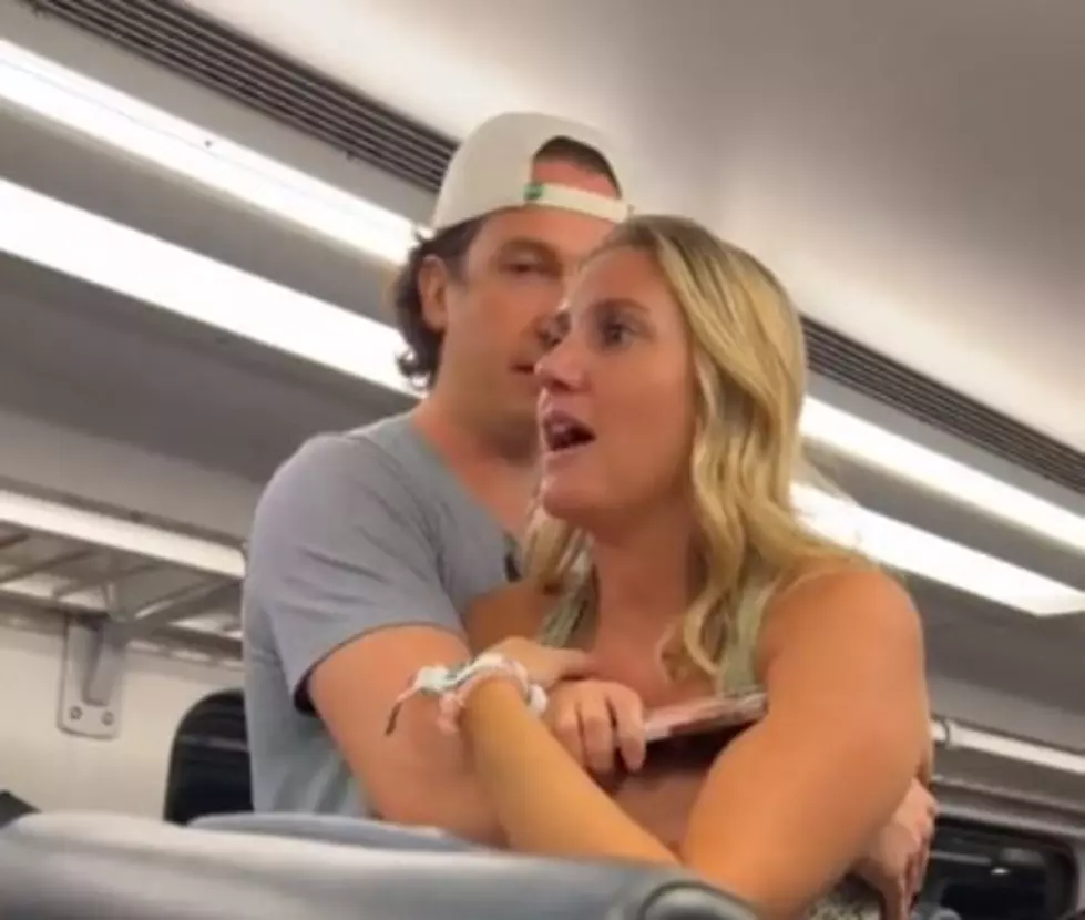 A friend tries to restrain a woman identified as Brianna Pinnix as she shouts at German tourists on a New Jersey Transit train Reddit screengrab/s_y_s_t_e_m_i_c_