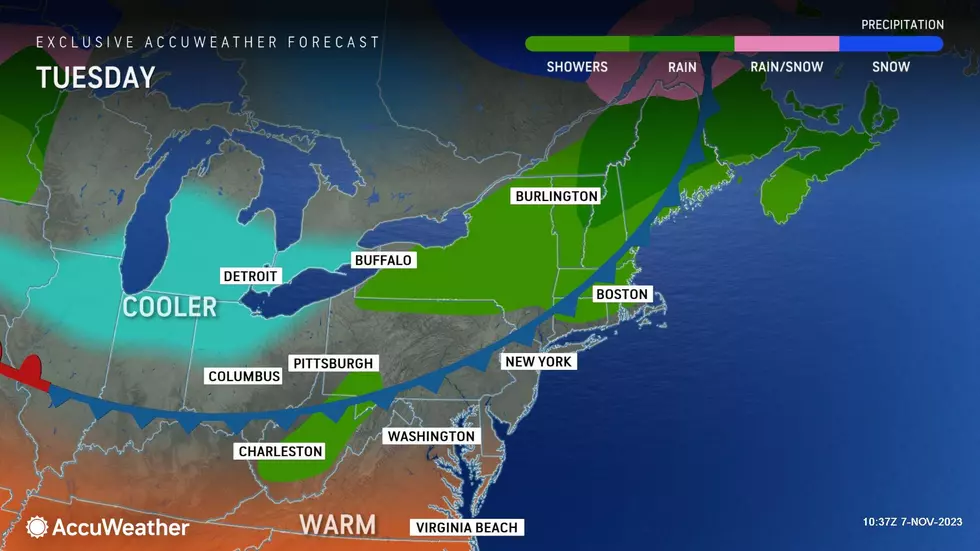 After showers clear out of North Jersey on Tuesday, we'll be left with a pleasant, mild day. (Accuweather)