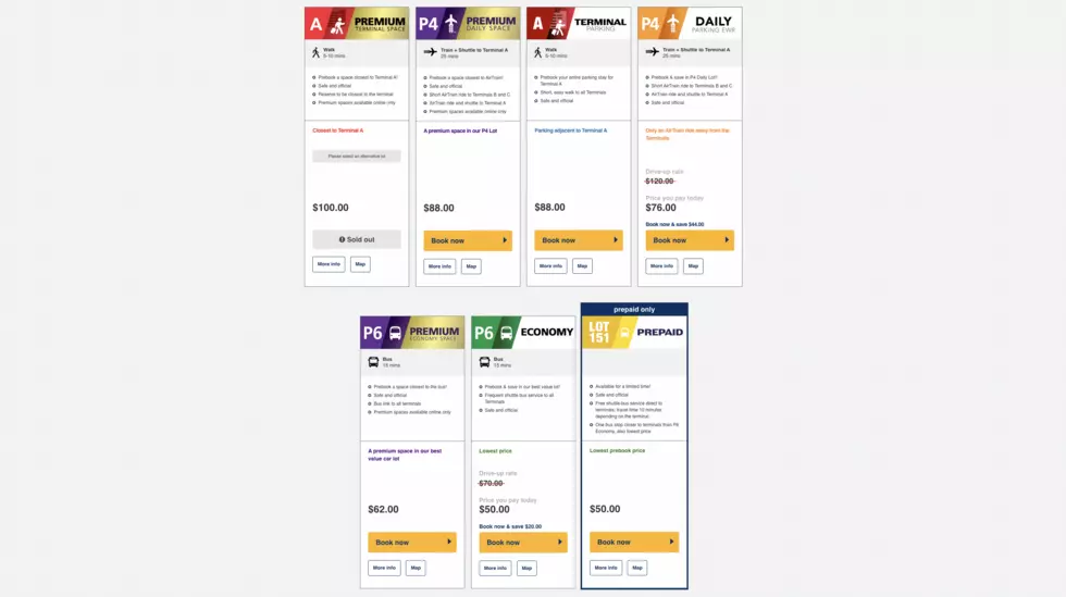 A sample of available parking options from a recent screenshot of the Newark Airport web site, which includes the new and elusive Lot 151. (PANYNJ)