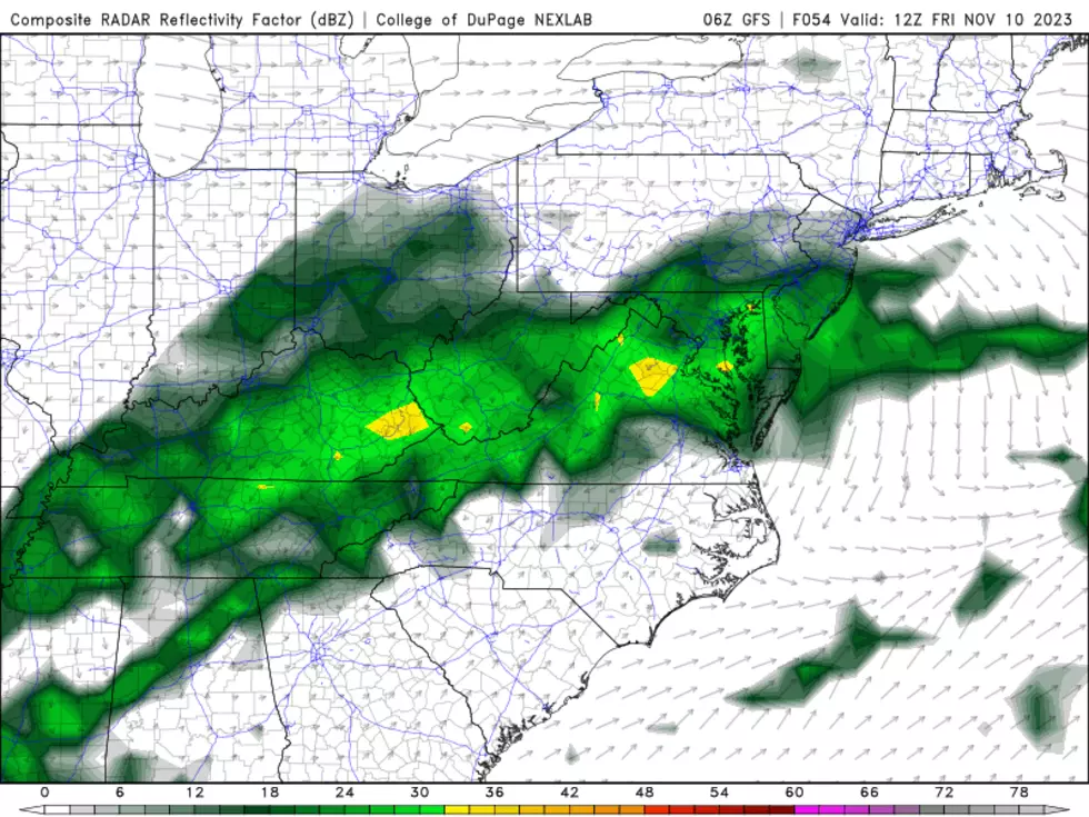 The best chance of rain in the next week is Friday, as depicted by this GFS model forecast for 7 a.m. Friday. The best chance of getting wet will be to the south and west. (College of DuPage Meteorology)