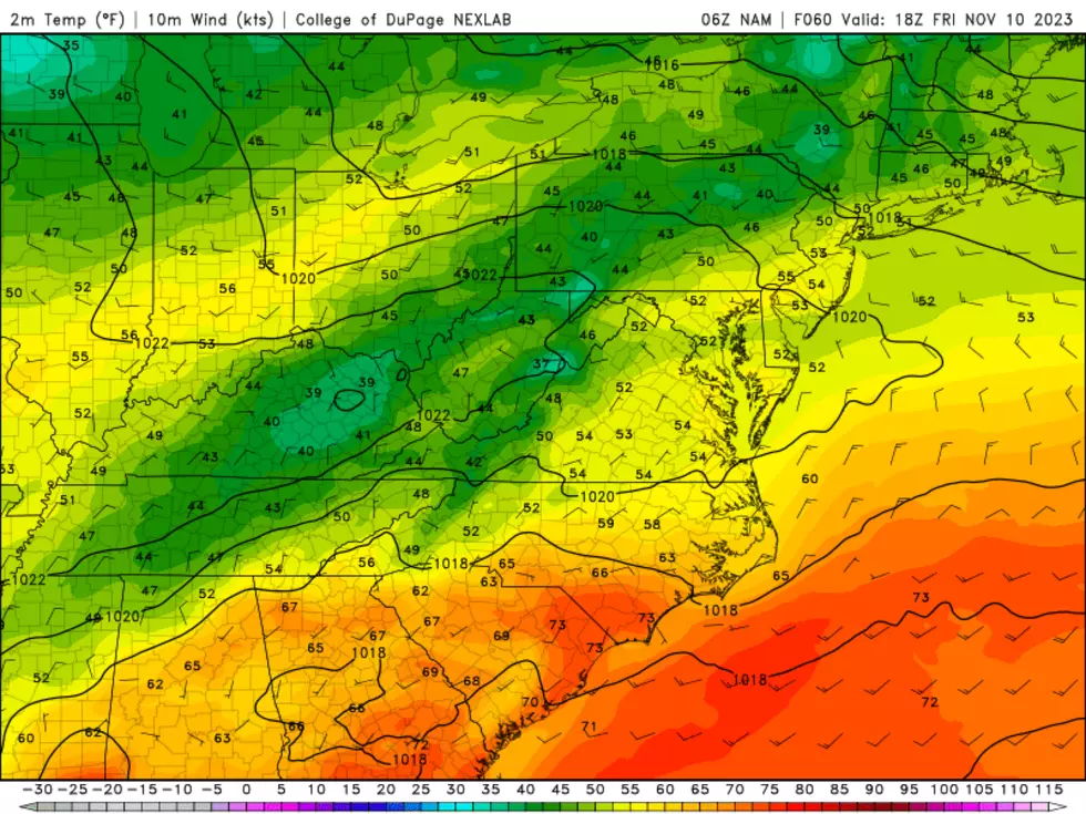 Cool air returns on Friday, and this time is here to stay. Below-normal highs in the 50s (at best) are expected, as shown on this NAM model forecast graphic. (College of DuPage Meteorology)