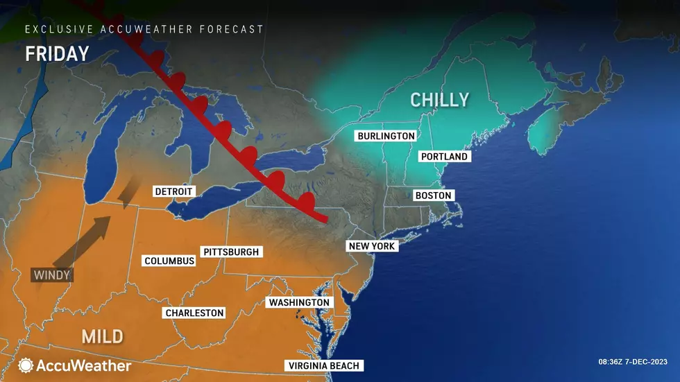 Warmer air will start to bubble up from the south on Friday, allowing temperatures in NJ to moderate. (Accuweather)
