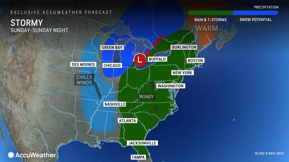 Our next "big" storm system arrives Sunday, with a chance for heavy rain and wind. (Accuweather)