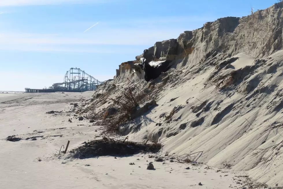 A severely eroded section of sand dune lines the beach in North Wildwood (AP Photo/Wayne Parry)