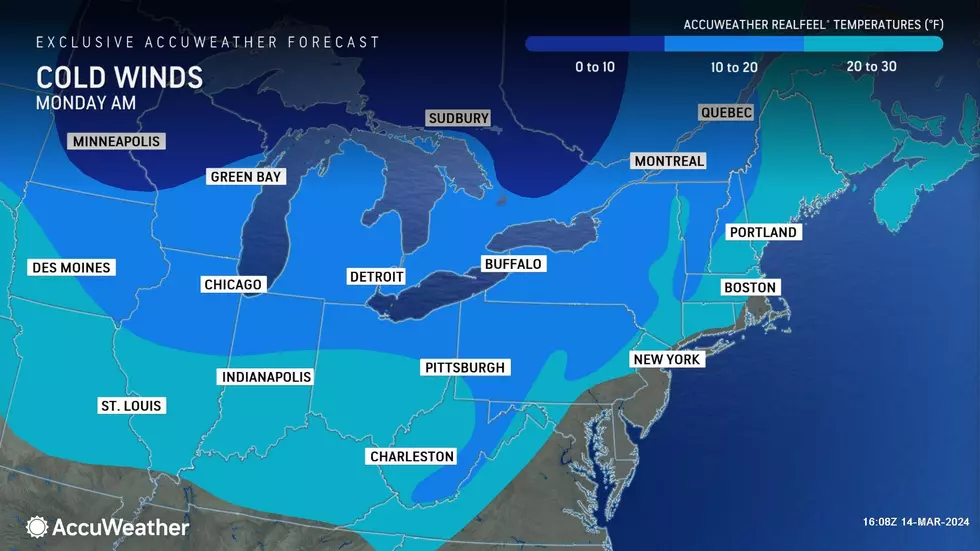 Cold air returns to NJ on Monday, plunging temperatures below seasonal normals for a few days. (Accuweather)