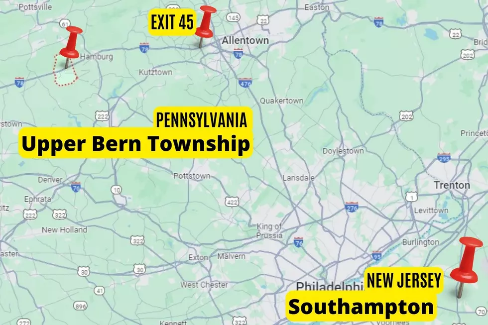 Map shows location of truck stop off Route 78, Exit 45 and Southampton, NJ