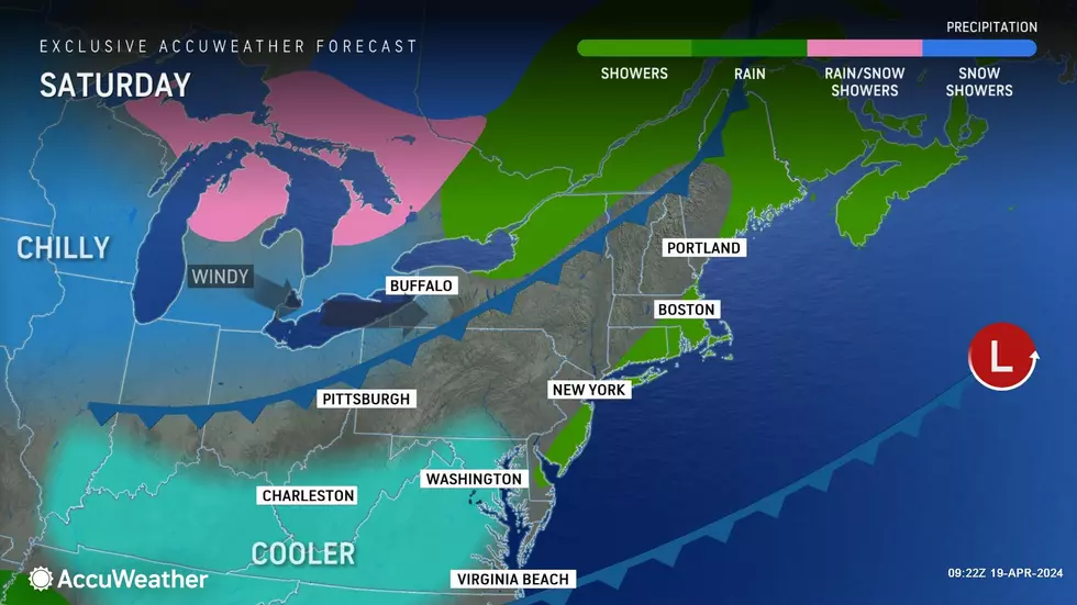 Saturday starts wet, but ends brighter and warmer. (Accuweather)