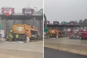 Garbage truck slams into NJ toll booth, hospitalizing 2