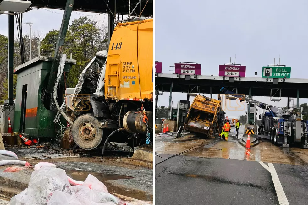 Garbage truck crashes into Barnegat Toll Plaza 4/12/24 (Courtesy The Lakewood Scoop)