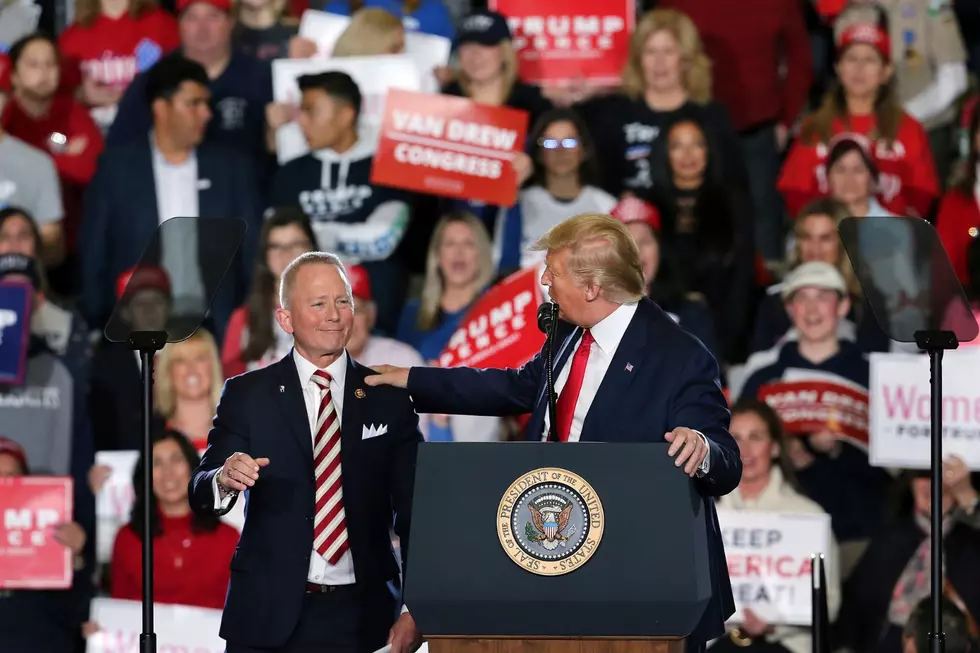 Rep. Jeff Van Drew, listens as President Donald Trump speaks at a campaign rally in Jan. 2020 in Wildwood