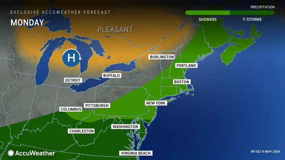 The chance for a hit-or-miss shower will continue Monday, with cloudy skies. (Accuweather)