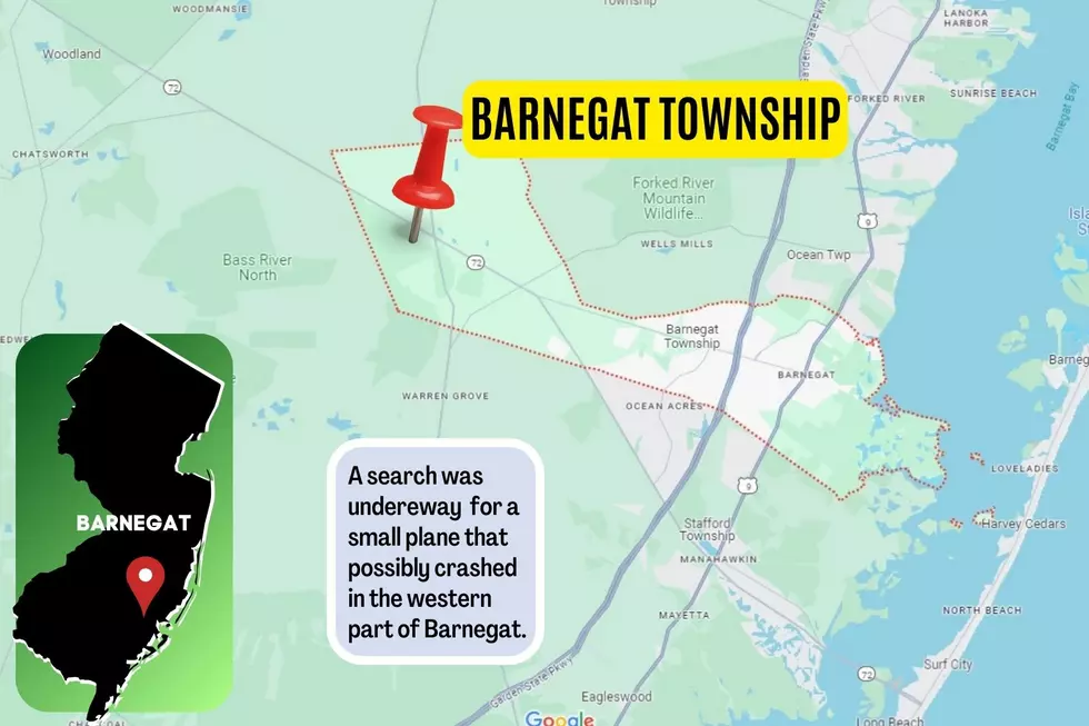 Map shows area of search for a possible crashed small plane in Barnegat.