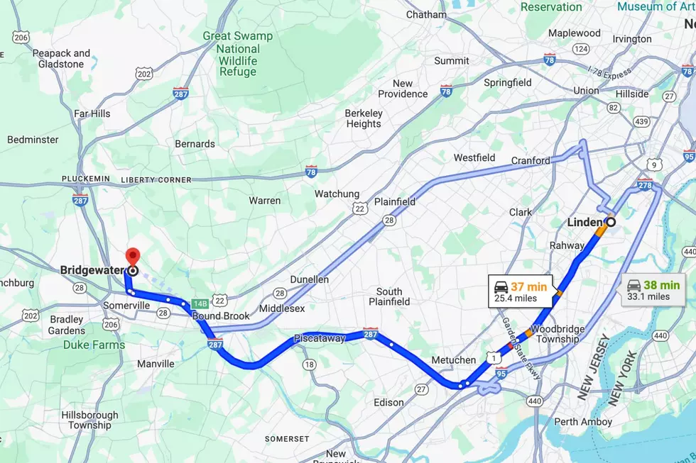 Bridgewater to Linden (Google Maps)