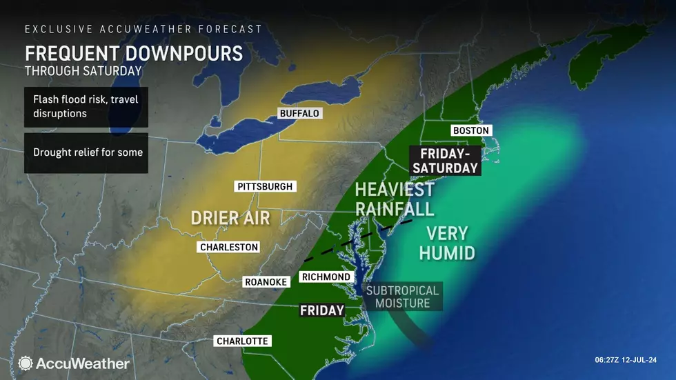 Humid air plus a storm system equals unsettled, rainy, soaking wet weather for the next 30 hours or so. (Accuweather)