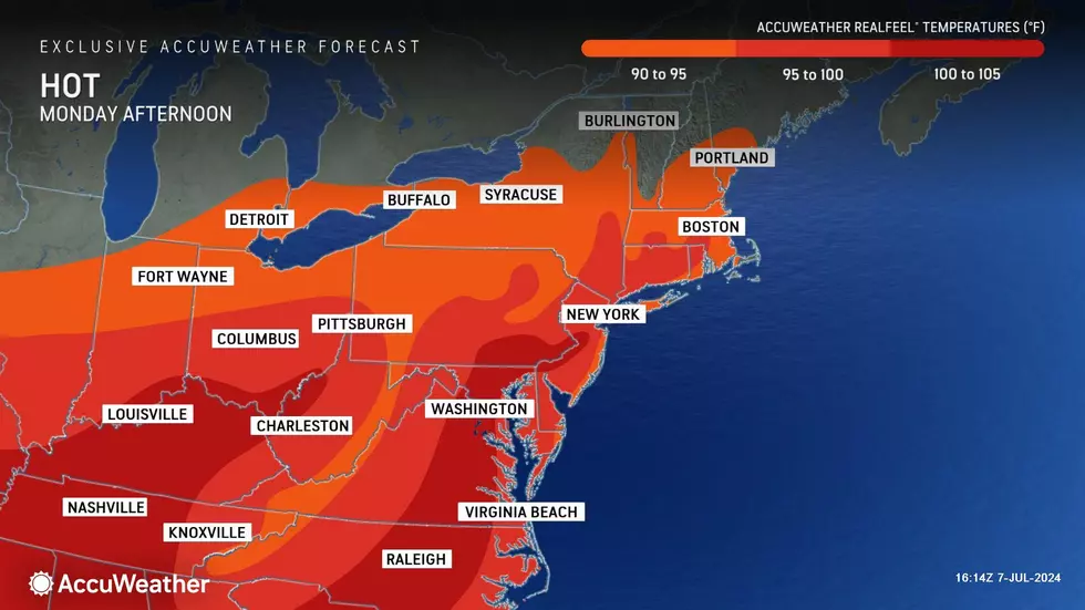 The heat wave continues Monday, with a heat index briefly touching 100 degrees in southerwestern New Jersey. (Accuweather)