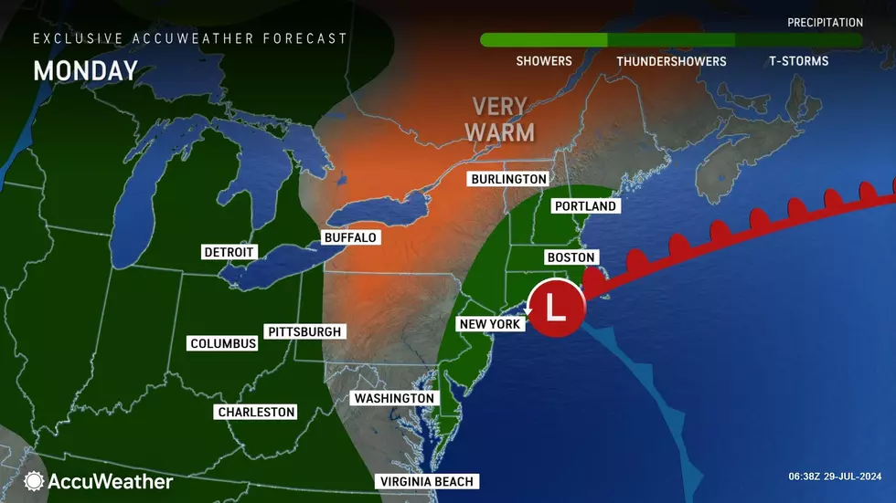 A coastal storm system just east of New Jersey is producing spotty showers and clouds over New Jersey on this Monday morning. (Accuweather)