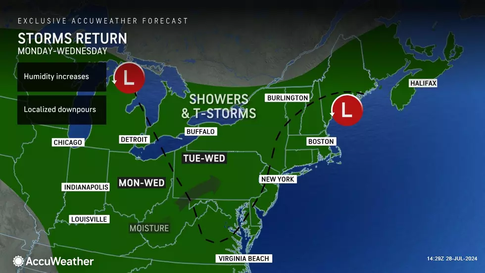 This relatively active, unsettled weather pattern concludes with one more rain chance on Wednesday. (Accuweather)