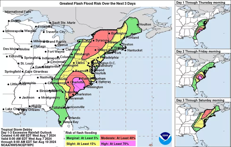 Excessive rain and flooding remains the biggest concern as Debby slides up the coast through next weekend. (NOAA / SPC)