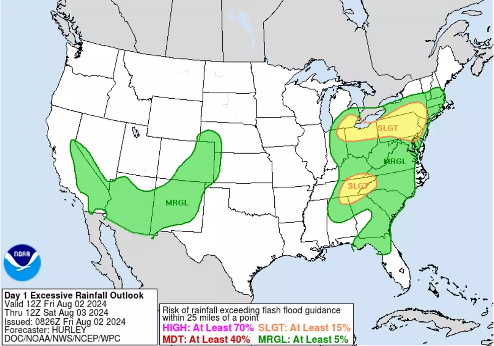 Friday's excessive rainfall outlook puts northern and western New Jersey in a slight risk area for flooding. (NOAA / WPC)