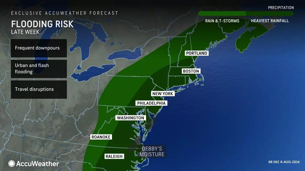 Flash flooding and river flooding will become big concerns by the end of the week, as Debby's remnants dump several inches of rain on New Jersey. (Accuweather)