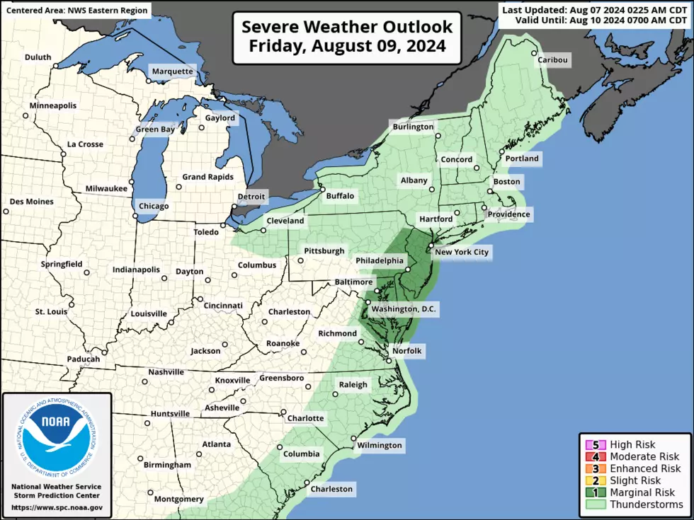 There is an elevated severe weather risk for Friday, namely for the chance of gusty thunderstorms and even a couple tornadoes. (NOAA / SPC)