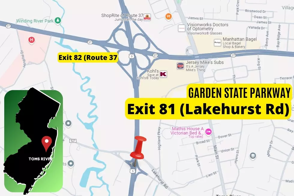 Map shows Exit 81 (Lakehurst Road) in Toms River