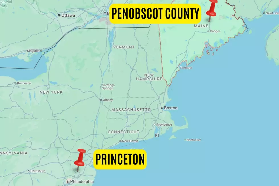 Map shows Penobscot County, Maine and Princeton, NJ
