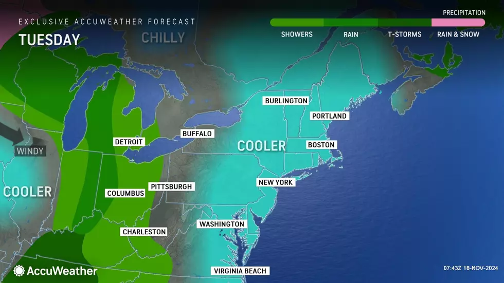 Cooler air will push temperatures 5 to 10 degrees lower on Tuesday. (Accuweather)