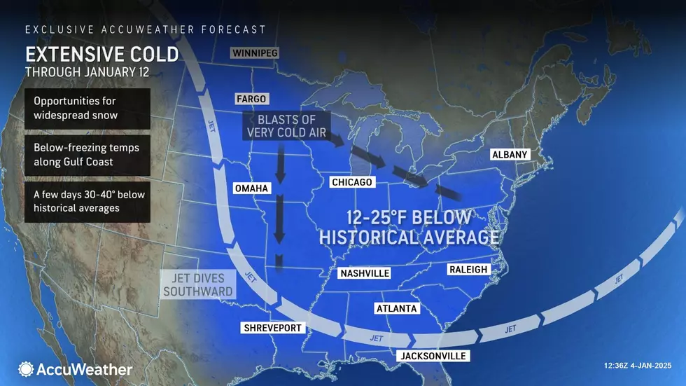 A giant dome of cold air will push temperatures significantly below normal for the foreseeable future, for New Jersey and beyond. (Accuweather)