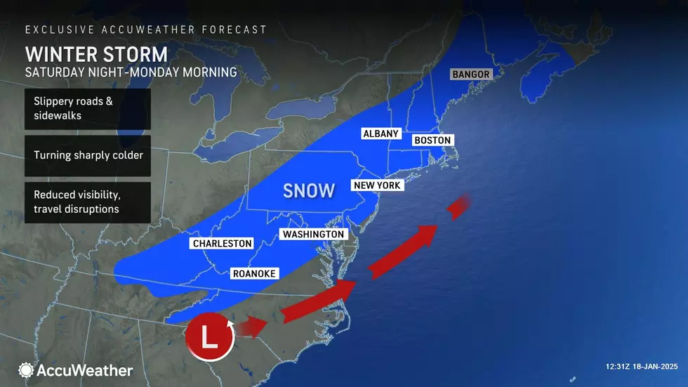 As an area of low pressure tracks south of New Jersey on Sunday, snow will spread in through the afternoon and evening. How close that low gets to NJ will dictate how heavy snowfall will be. (Accuweather)