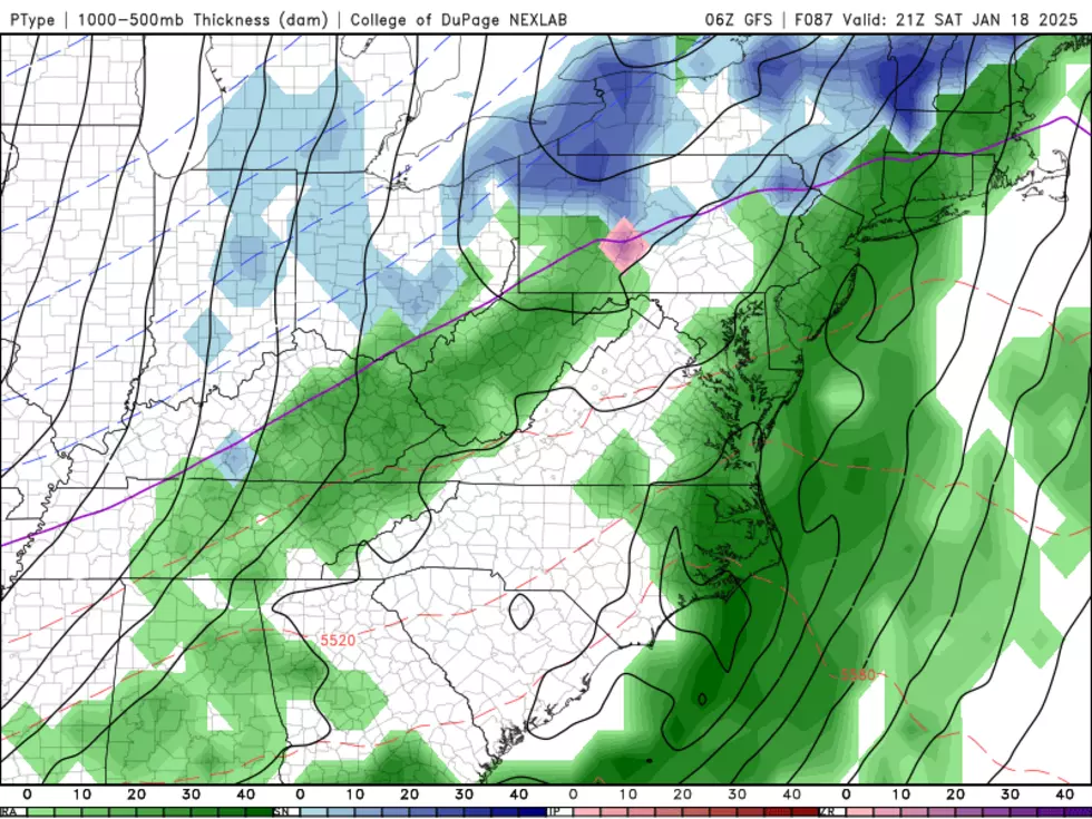 Saturday's GFS model forecast shows almost all rain affecting New Jersey in the afternoon and evening hours. (College of DuPage Meteorology)
