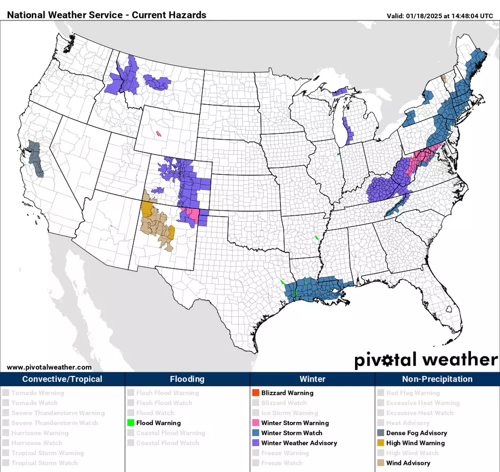 Winter weather warnings and advisories stretch from Kentucky to Maine. (Pivotal Weather)