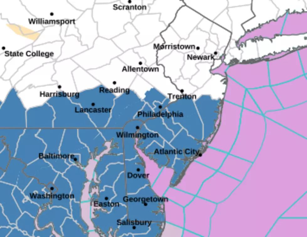 A Winter Storm Watch has been issued for the 8 counties in "steel blue" from late Sunday night through late Monday night. (NOAA / NWS)