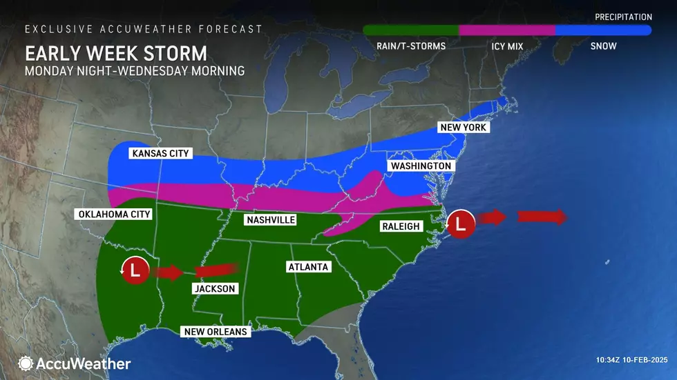 The early week storm will be a snowmaker and a South Jersey special, as an area of low pressure passes south of NJ. (Accuweather)