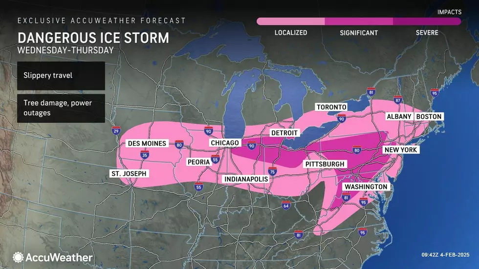 The latest ice accumulation forecast from our impending storm. Note the most serious icing is expected to stay west of NJ. (Accuweather)