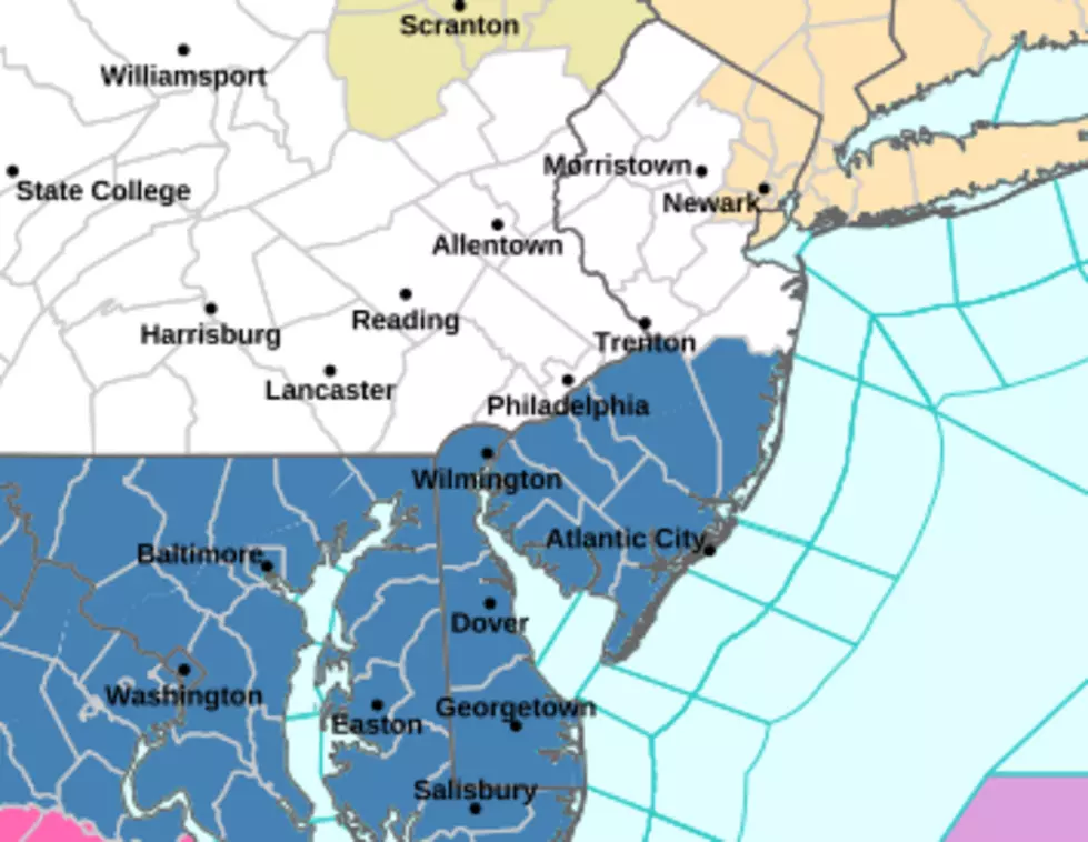 A Winter Storm Watch (steel blue) has been issued for the southern half of the state. (NOAA / NWS)