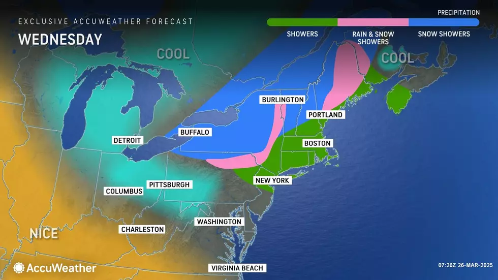 Sprinkles may clip New Jersey from the north Wednesday, as temperatures cool down about 10 degrees. (Accuweather)