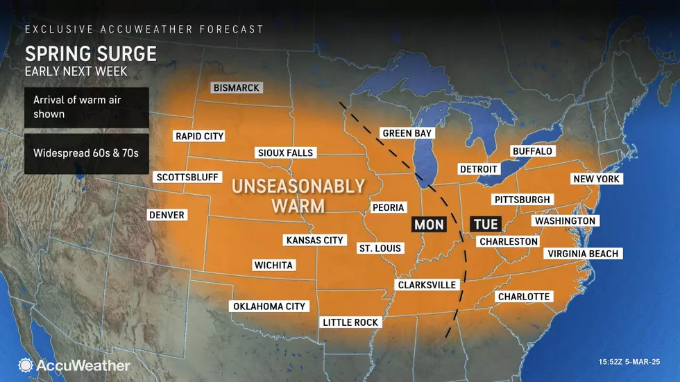 A big surge of warm air is coming up next week, pushing NJ temperatures to 70+ degrees for the first time this year. (Accuweather)
