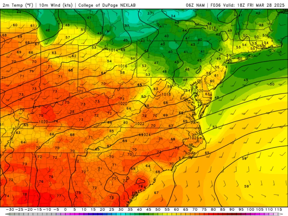Friday will reach toward 60 degrees, especially the farther south and west in NJ you are. (College of DuPage Meteorology)