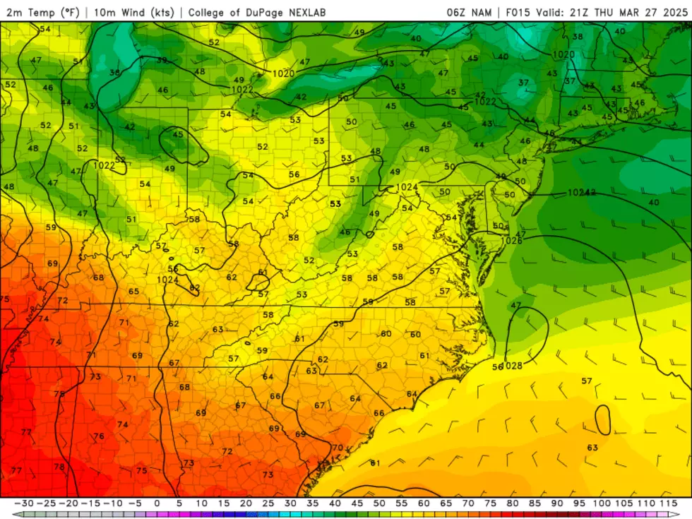 High temperatures on Thursday will reach about 50 degrees across New Jersey, slightly below normal for late March. (College of DuPage Meteorology)