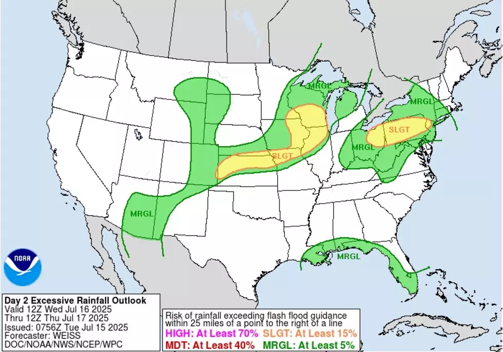 There is a moderate flooding concern from thunderstorms on Wednesday, especially to the northwest. It's worth watching. (NOAA / WPC)