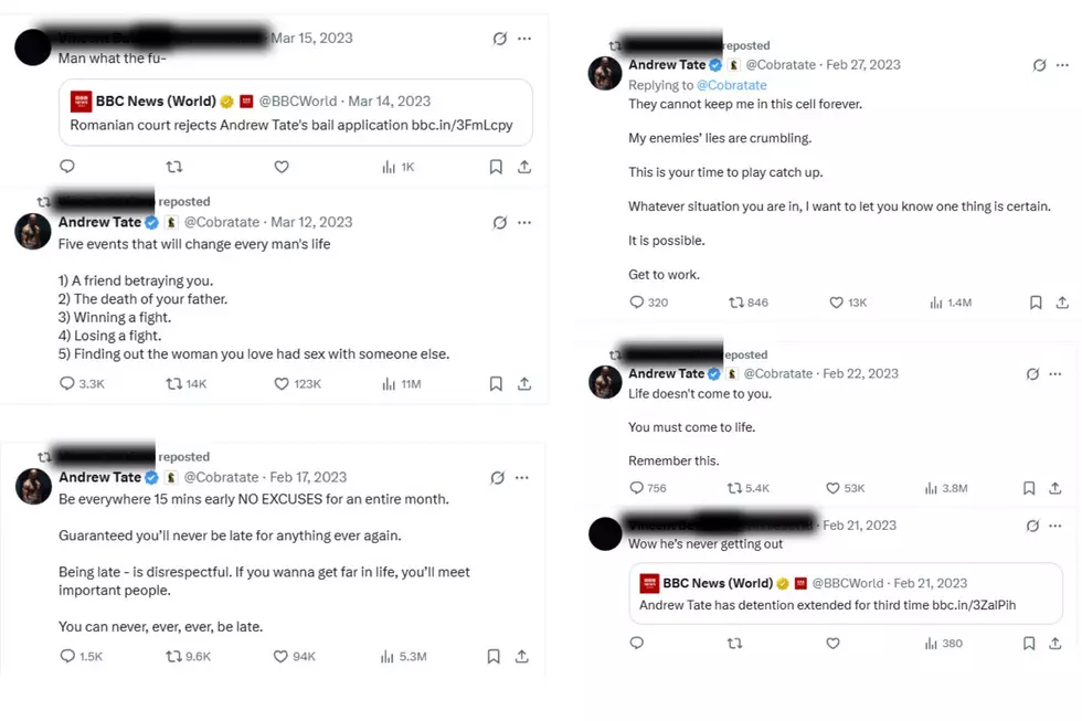 Cranford suspect's Tate posts on X. Blurring out username because suspect is a juvenile.