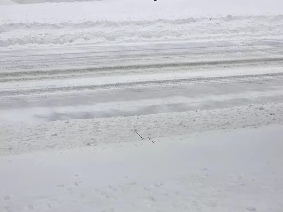 An icy road in Ewing Township, N.J. after Sunday's storm. (Dan Zarrow, Townsquare Media)