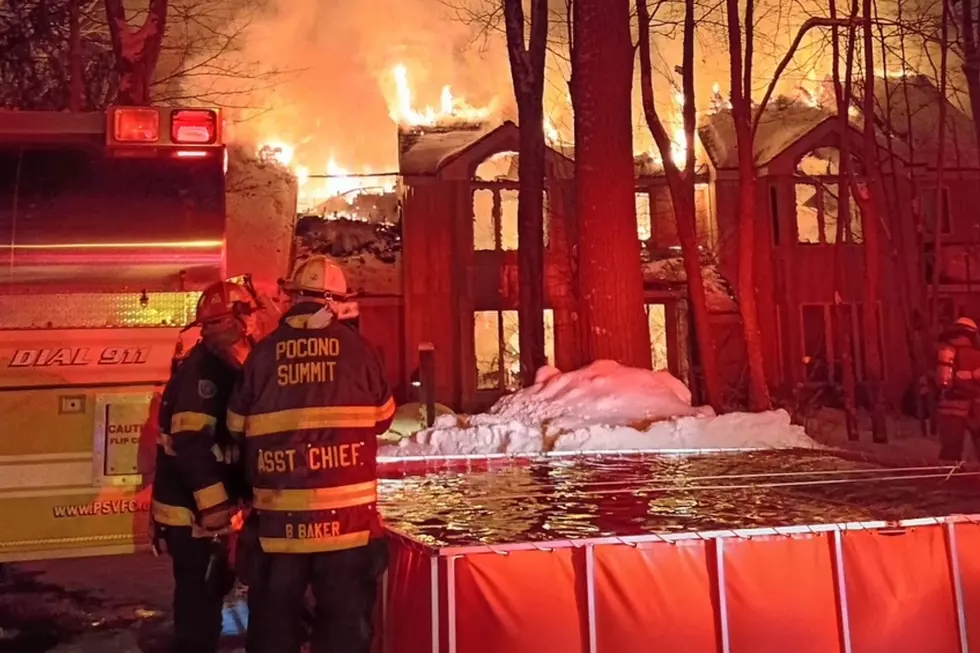 The massive blaze at Sean McDermott's home in Uncus Lane in Pocono Pines on Feb. 23, 2026. (Tobyhanna Township Volunteer Fire Company via Facebook)