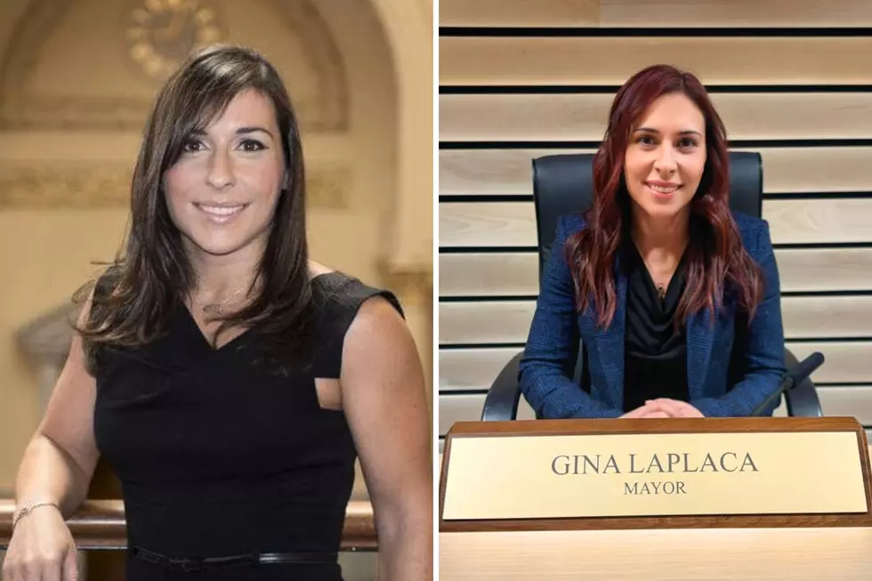 Gina LaPlaca at the New Jersey State House in Trenton in 2015, at left. (Gina LaPlaca via Facebook)