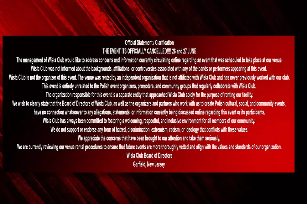 Cancellation message from the Wisla Club in Garfield