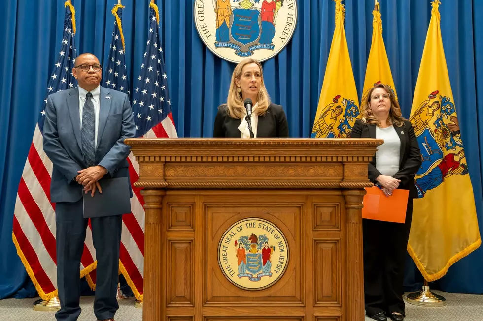 Governor Mikie Sherrill, Lt. Governor Dale Caldwell and MVC Acting Chair & Chief Administrator Rosalie Johnson hold a press conference in the media room of the statehouse in Trenton on July 21, 2026. (Office of Governor/Tim Larsen)
