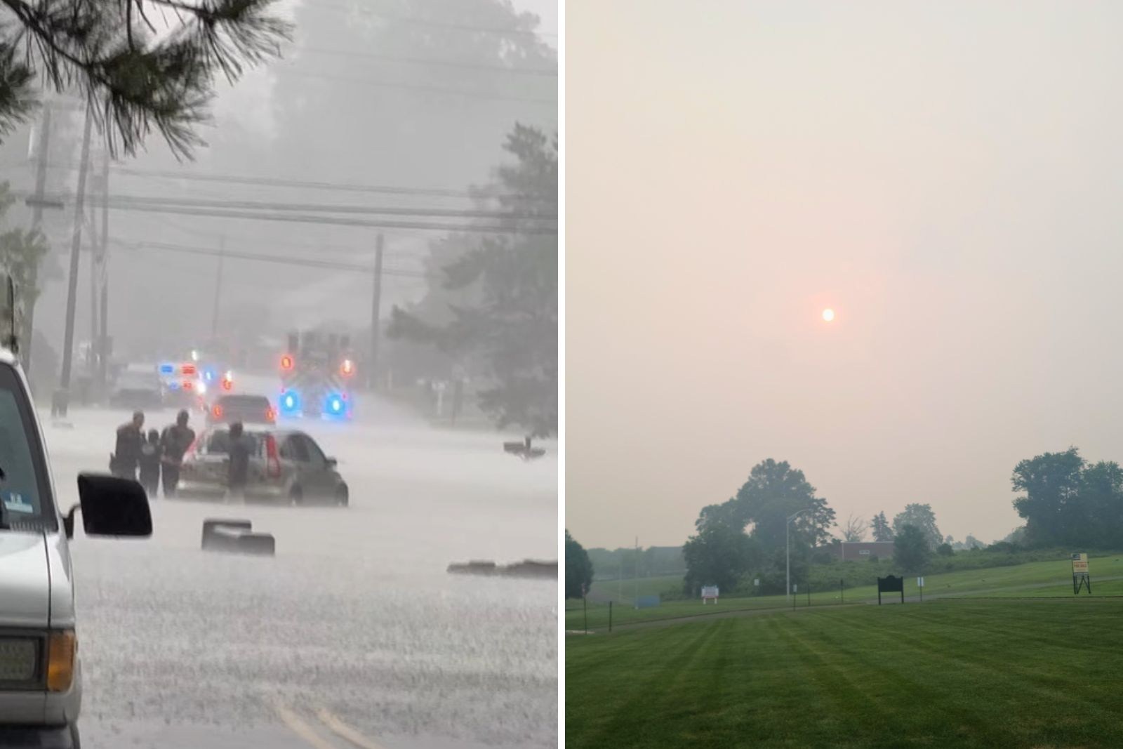 Hazy skyline showing air quality effects from Canadian wildfire smoke across New Jersey